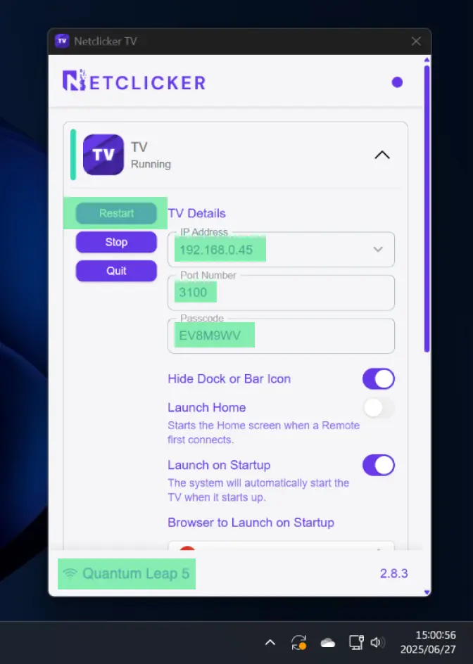Open Netclicker TV > Settings